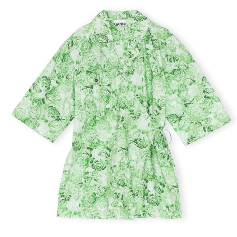 Ganni Green Floral Wrap Jacket